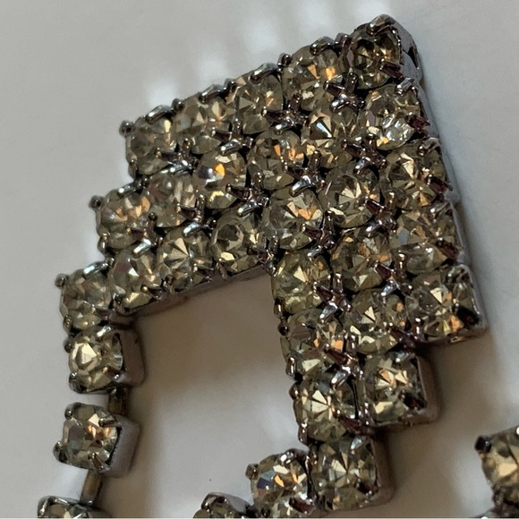 Vintage Clear Crystal Rhinestone Dangle Drop Earrings Clip Ons Runway New Years - Picture 8 of 14